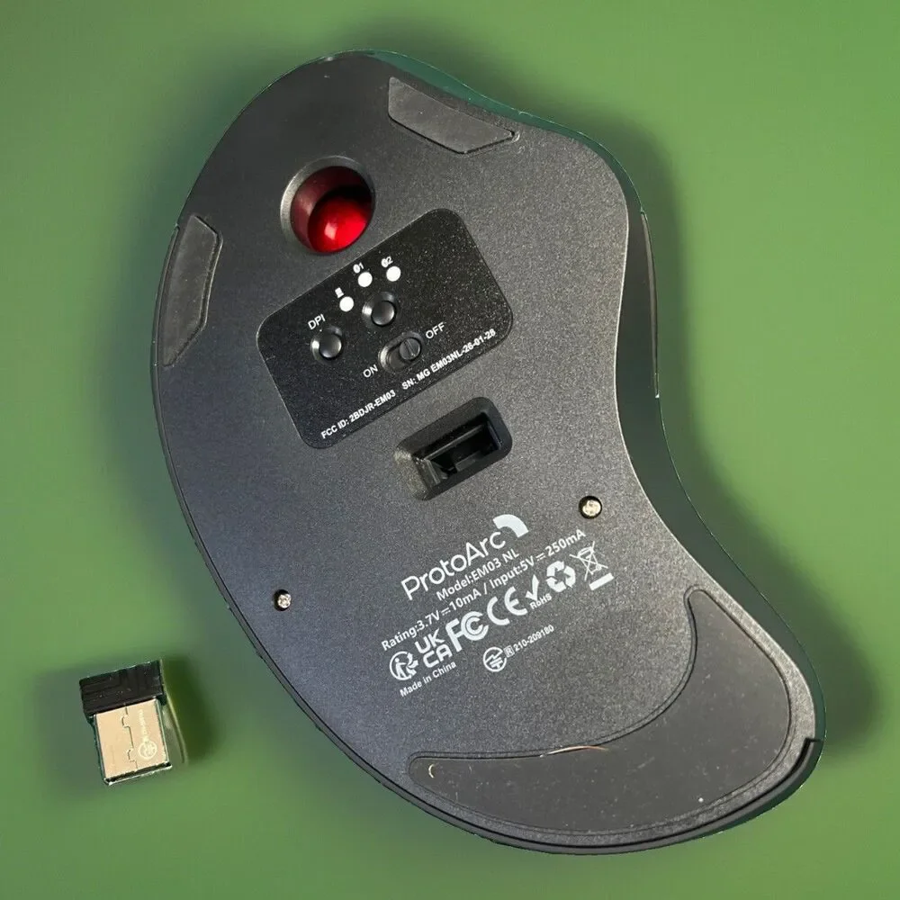 ProtoArc Wireless Bluetooth Trackball Mouse, EM03 NL Ergonomic Rollerball Mouse
